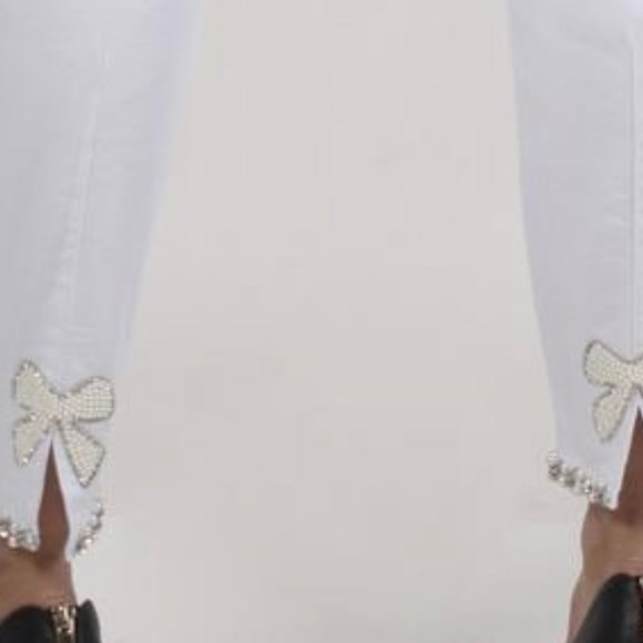 White Denim Beaded Bow by Frank Lyman
